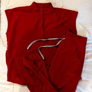 Winning red FIGS - tall pants!